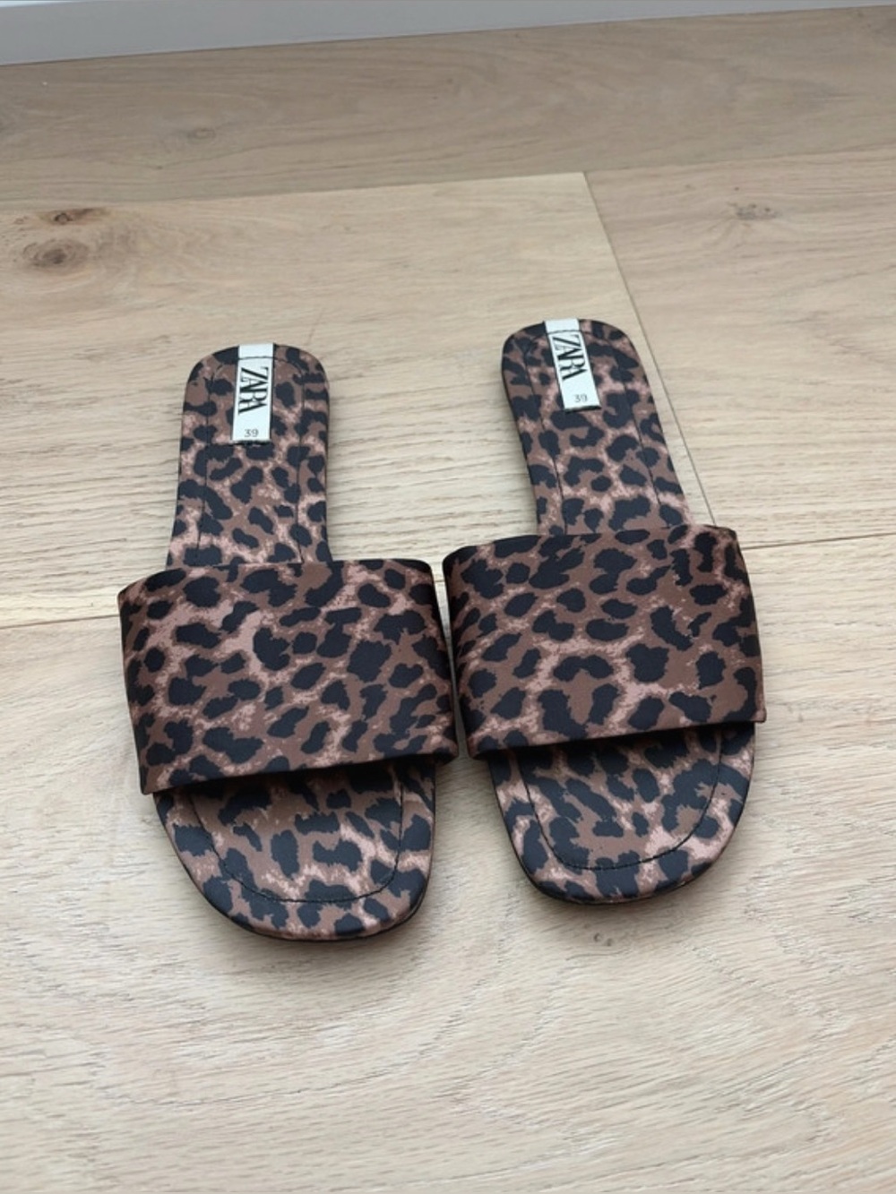 Zara Leopard-Print Slide Sandals in Brown and Black